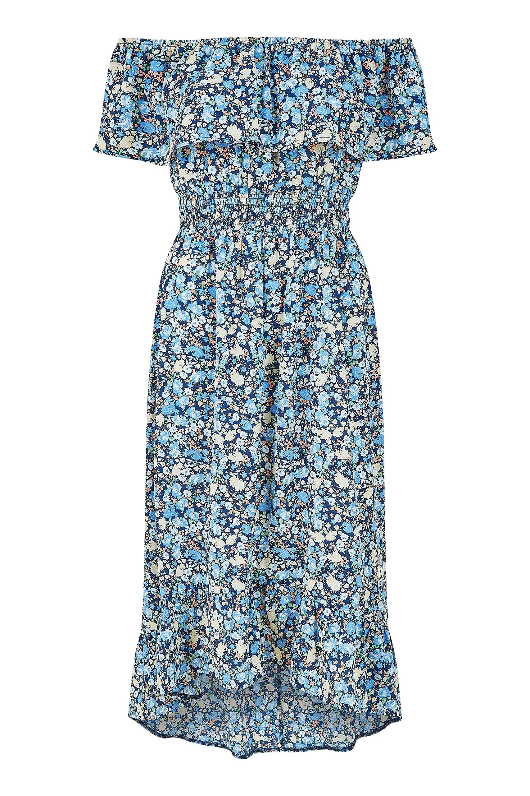 Mela London Women's Blue Floral Bardot Midi A-Line Dress - Size: 10
