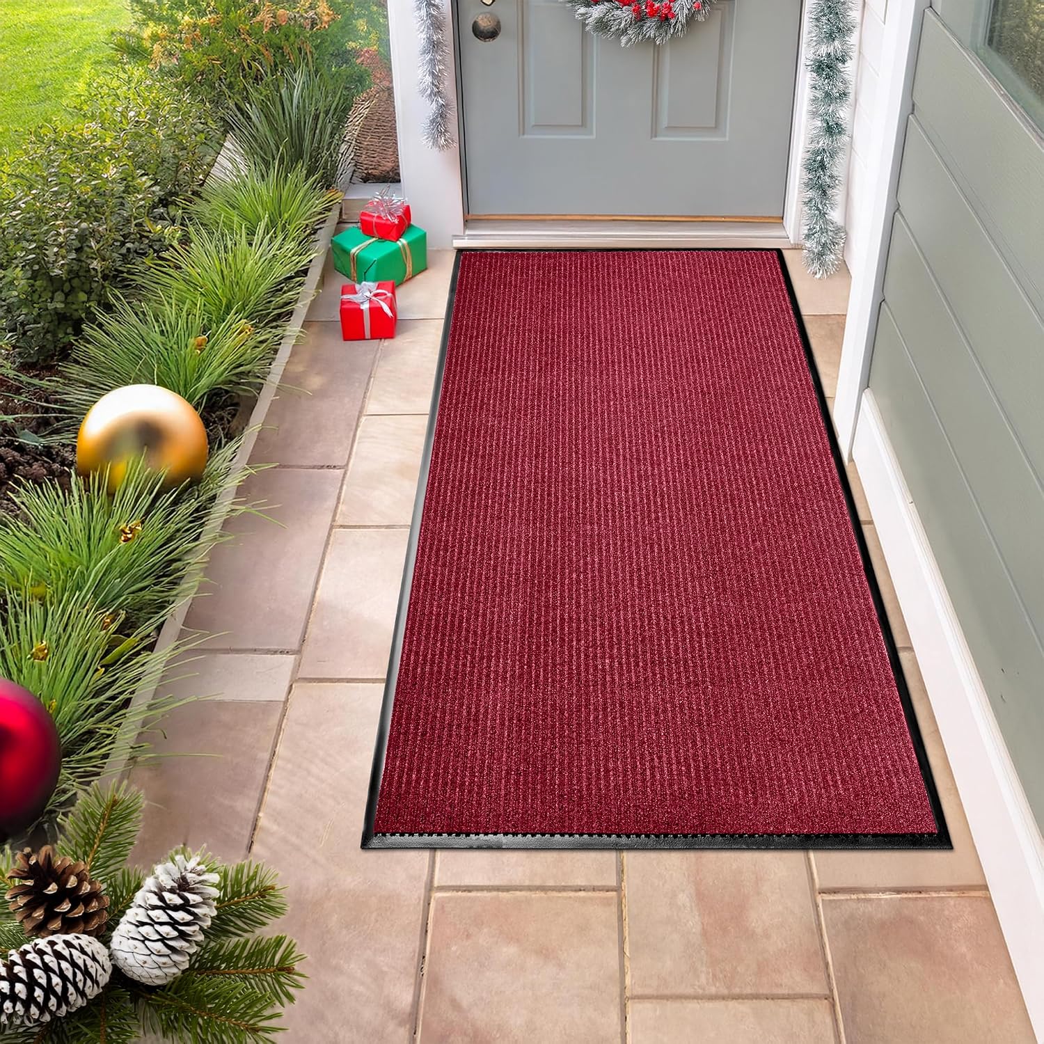 MaxMat® Extra Large Commercial Door Mat, Rubber Border Heavy Duty Door Mat, Waterproof, Low-Profile, Easy to Clean, Rubber Entry Mat. (Red, 2 x 6 Feet) thumbnail