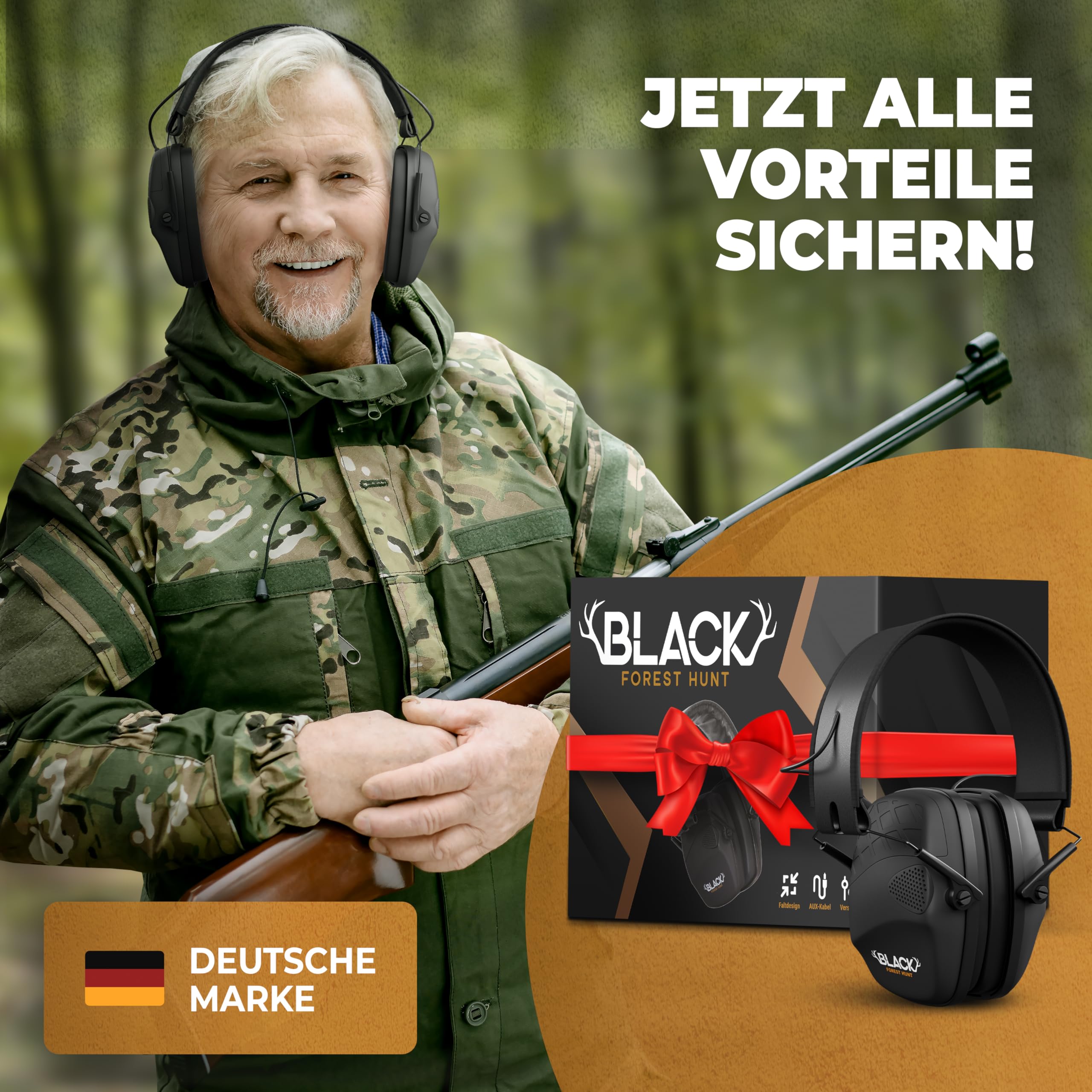 AKTIVER GEHÖRSCHUTZ – Geräuschreduktion 82dB – 5-fache Geräuschanhebung mit Richtmikrofonen – Audio-Input – Lärmschutz – klappbarer Kopfhörer für Jagd, Schießsport, Arbeit