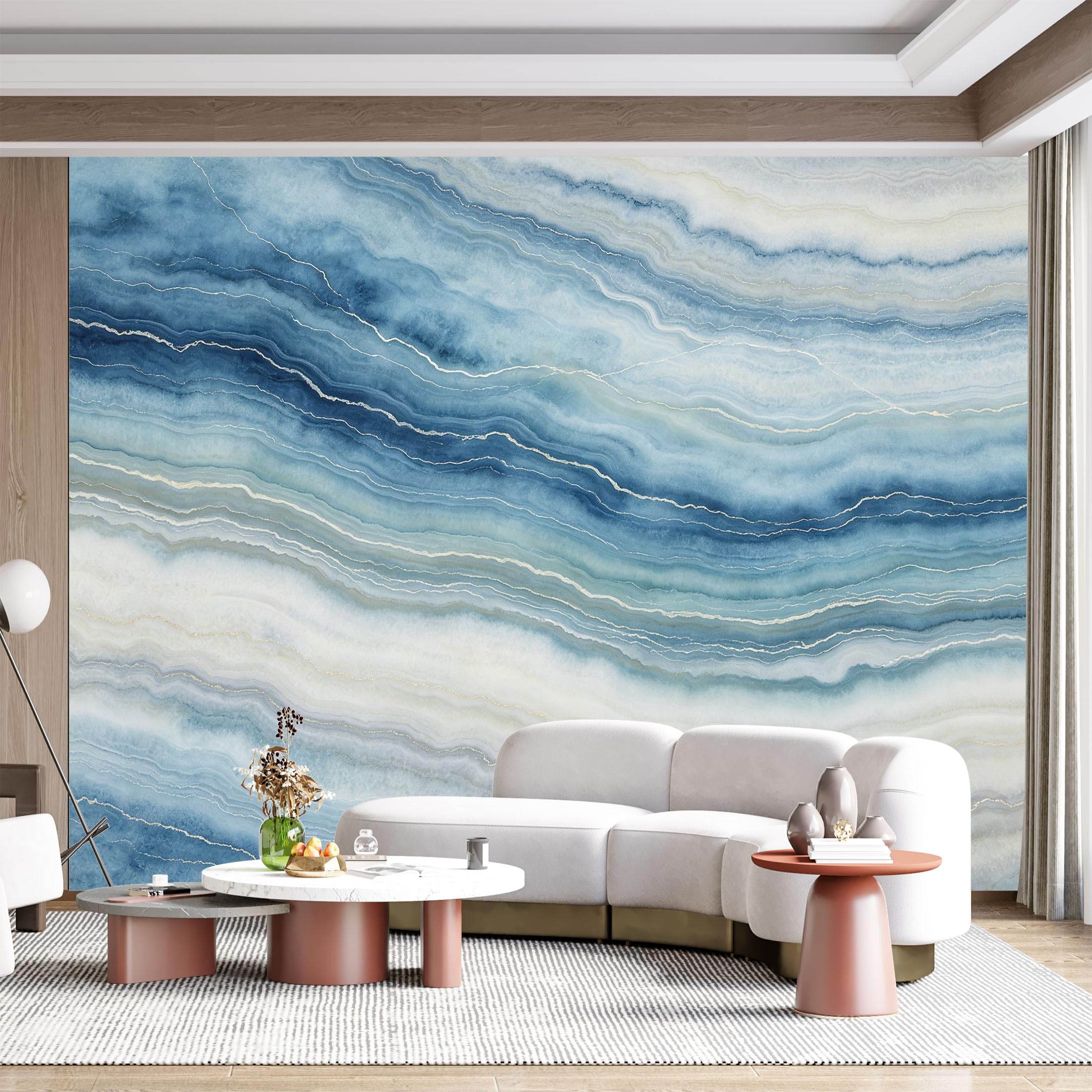 Custom Size Wall Mural Blue Agate Stone Swirl Texture Abstract Watercolor Art SelfAdhesive Wall Fabric Removable for Home Office Decor