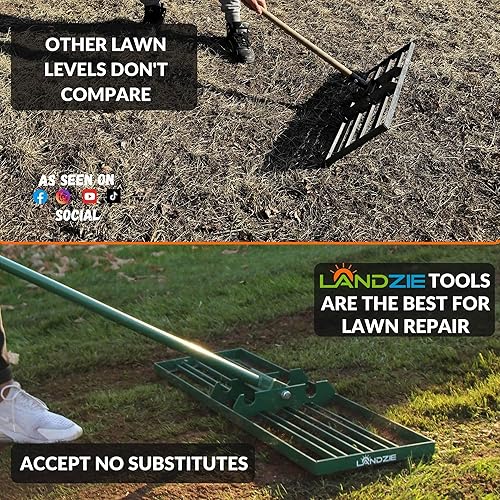 Miniatura 2 de LANDZIE Rastrillo de nivelación de césped  Nivelador de patio con mango de acero de 24 pulgadas, herramienta de nivel de césped para crear una