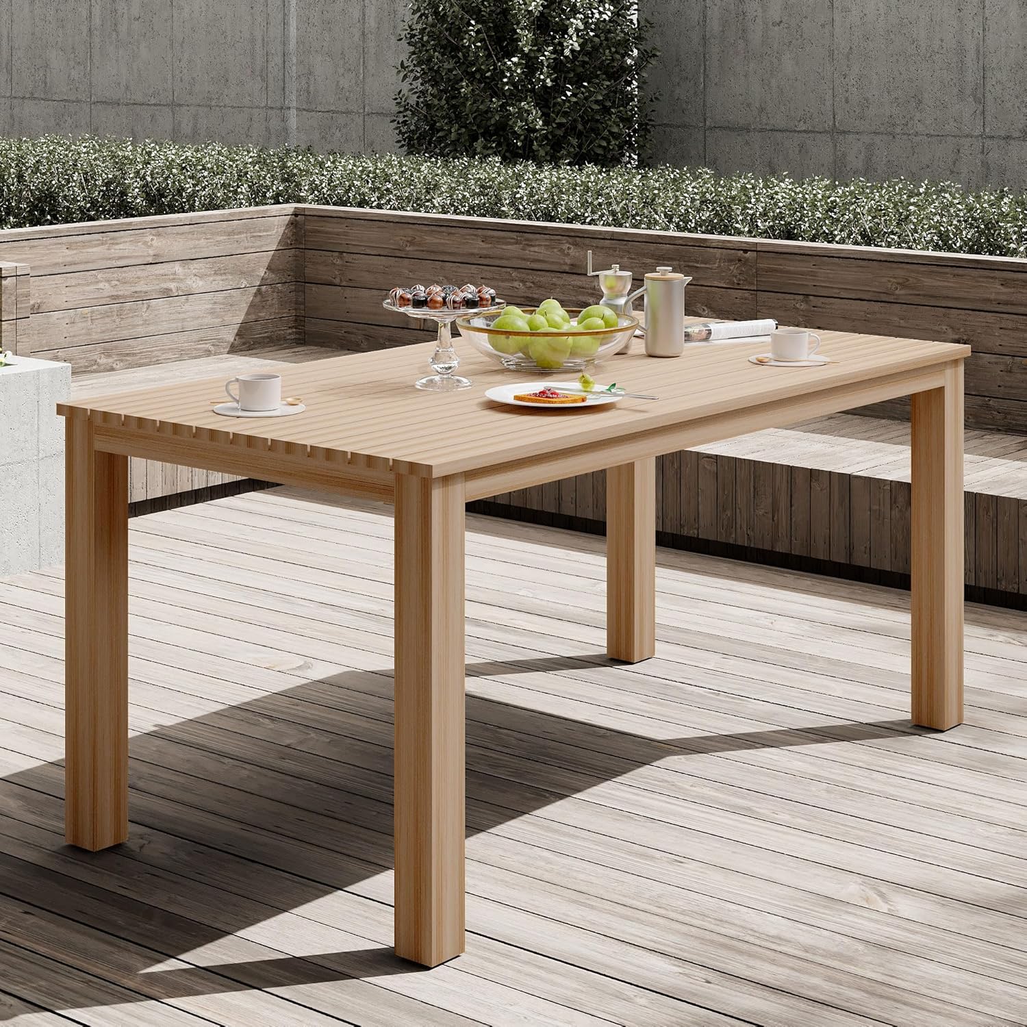 All-Weather Aluminum Outdoor Dining Table, Modern Rectangle Patio Dining Table for Balcony Garden, Brown