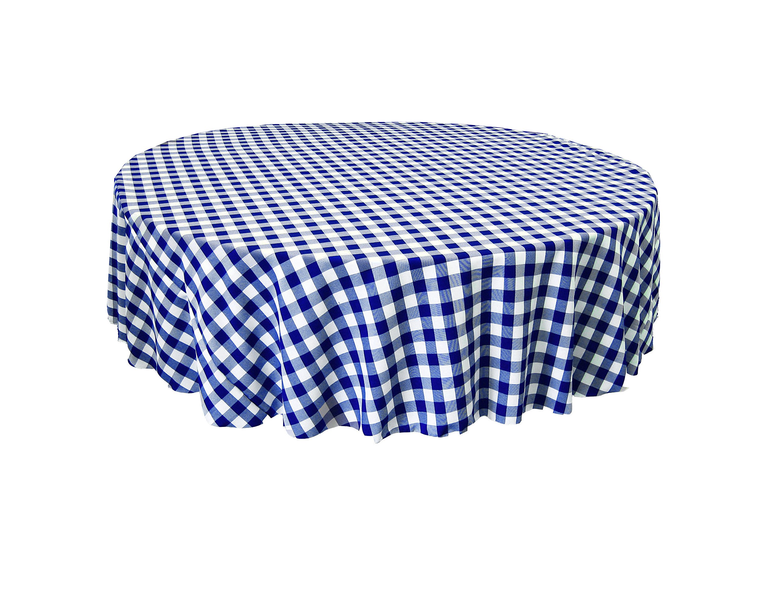 LA Linen TCcheck72R-RoyalK50 Polyester Gingham Checkered Tablecloth, White & Royal Blue - 72 in. Round
