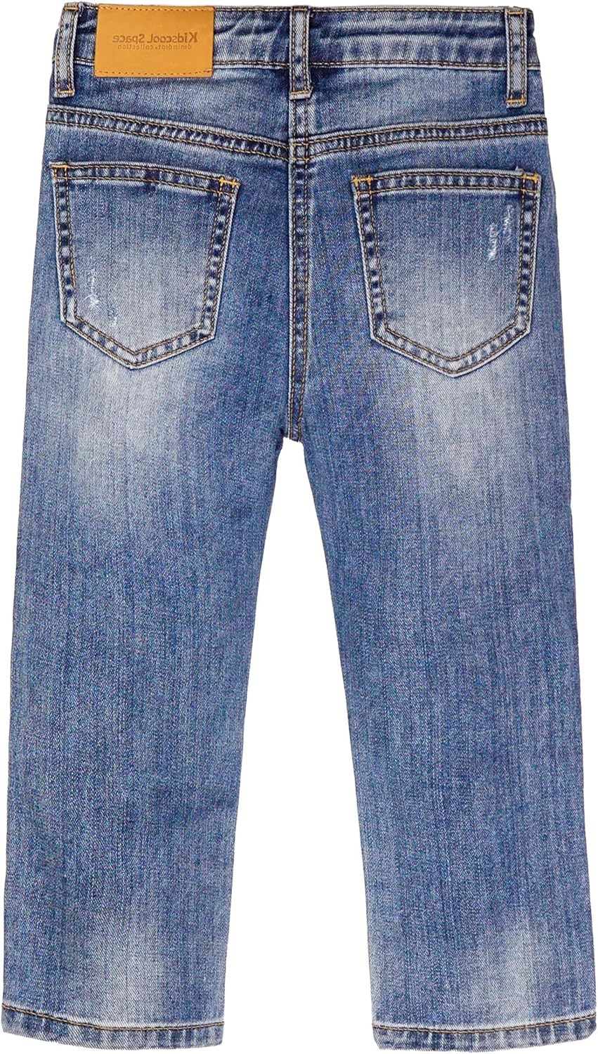 KIDSCOOL SPACE Baby Girl Boy Jeans,Small Kid Elastic Band Inside Ripped Denim Pants - Image 2
