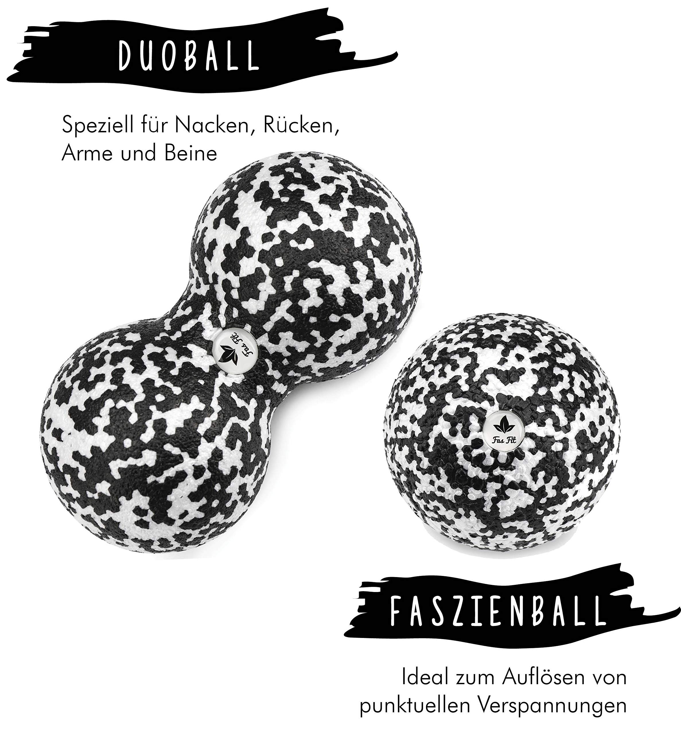 Set fitness per massaggio profondo del muscolo2 rulli, sacca di cotone, quaderno con esercizi da 16 pagine, eBook (lingua italiana non garantita)., FF-107, S/W (Härtegrad: Mittel) - 4 in 1 Set