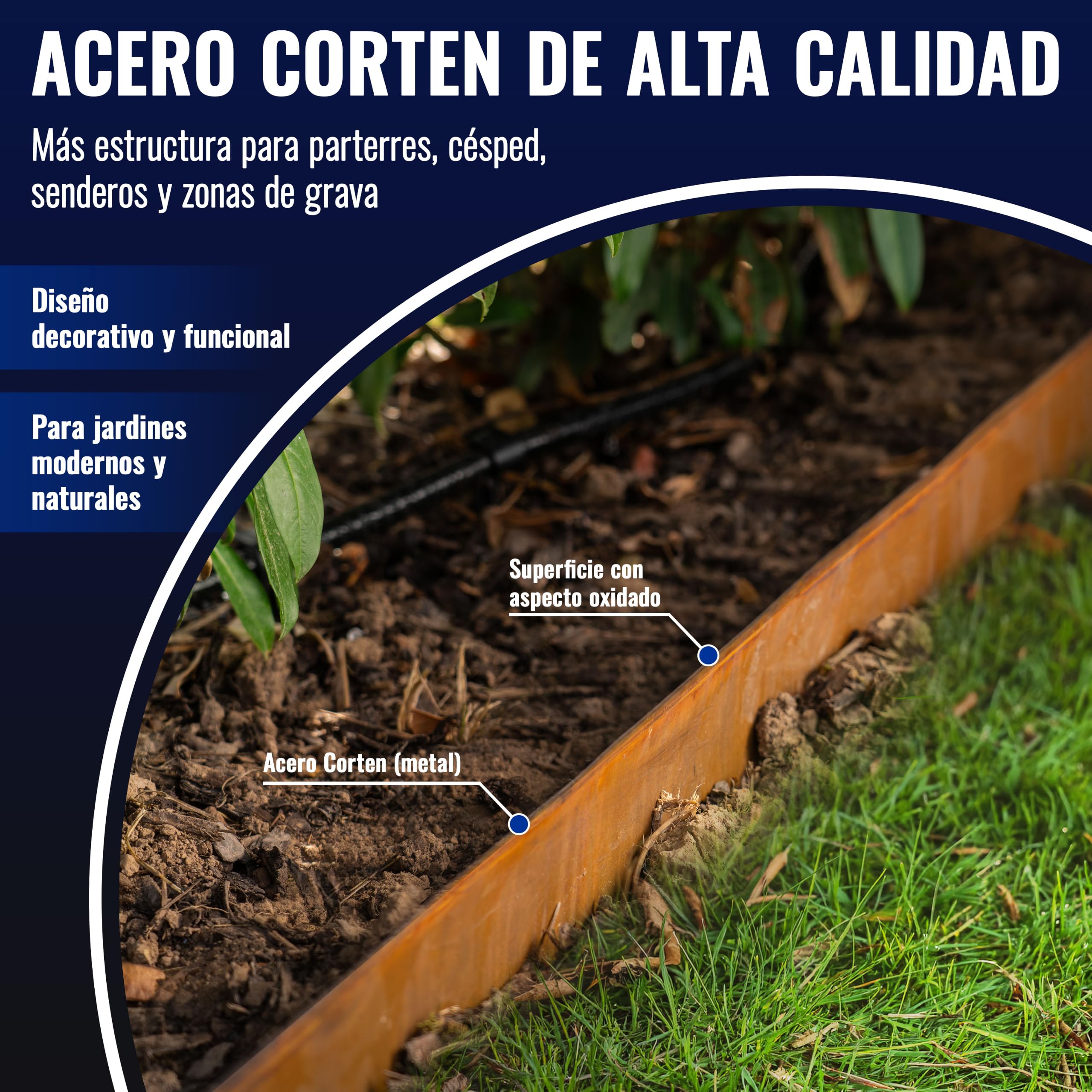 Poppstar Bordura de Acero corten (Longitud 10m, Altura 14cm, Grosor 0,5mm), 1 Rollo