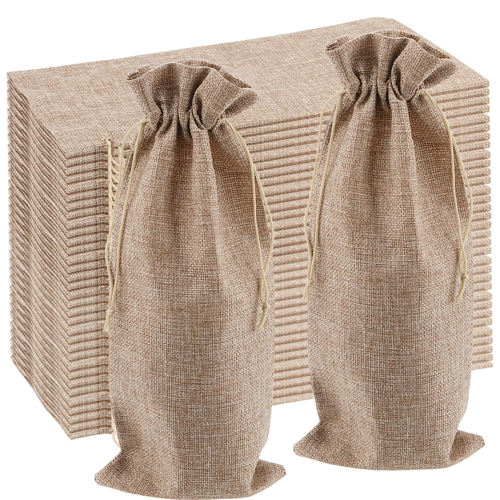 MANCHAP 30 PCS 15 x 35cm Burlap Wine Bottle Bags, Jute Wine Gift Bags, Drawstring Wine Bottle Bags Carrier for Wedding, Birthday, Party