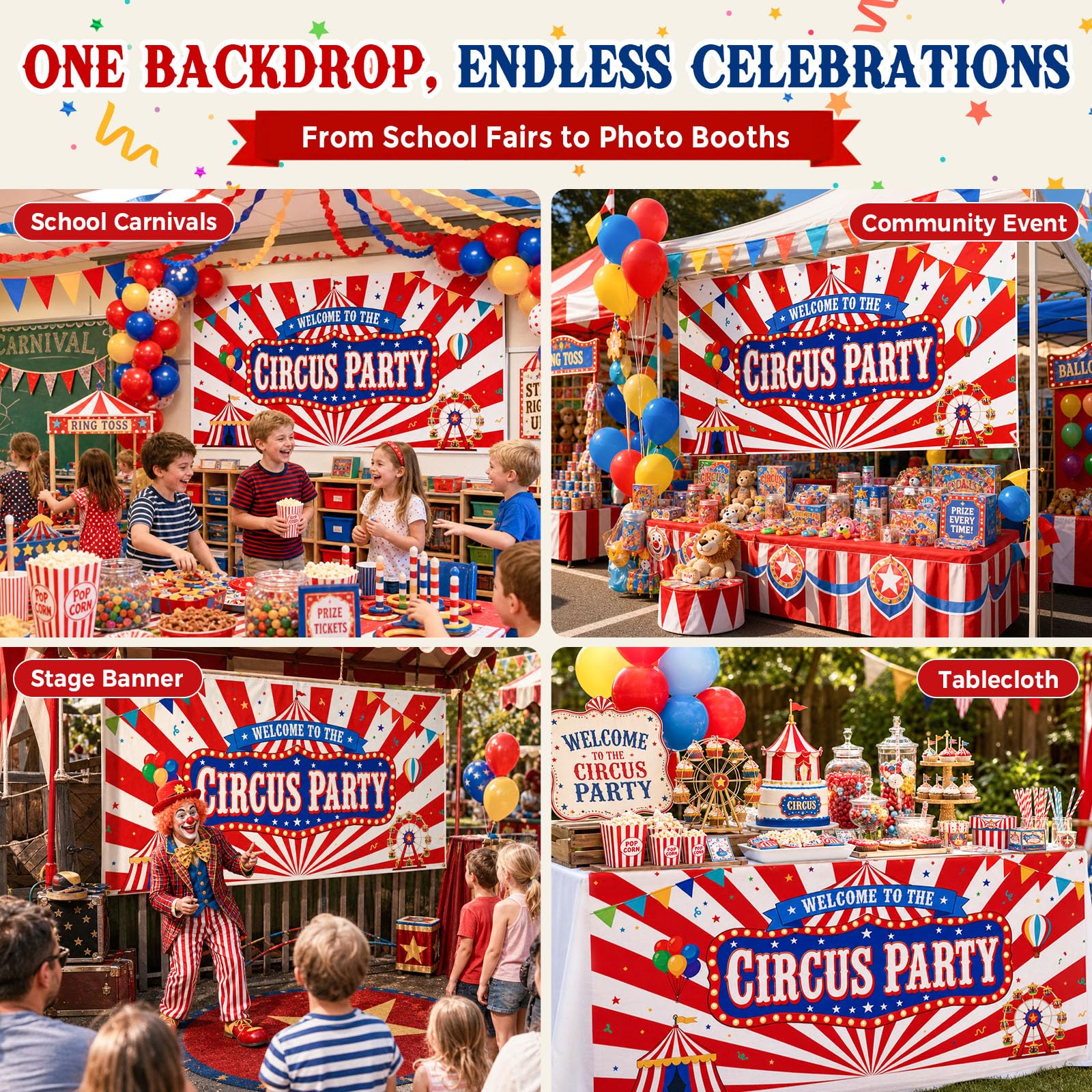 LovesTown Welcome to the Circus Party Backdrop, 70.9 x 35.4 in