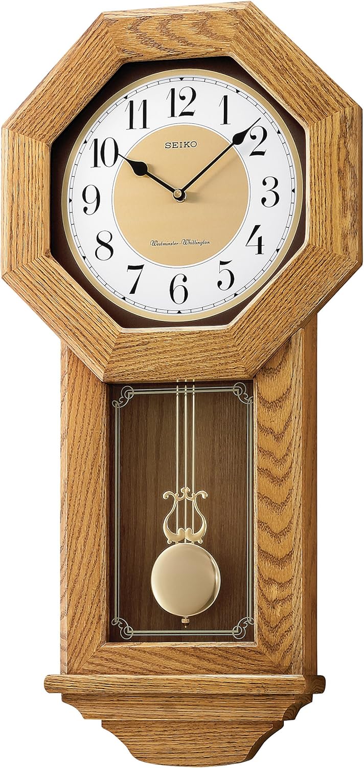 Seiko Wall Pendulum Schoolhouse Clock Golden Brown Solid