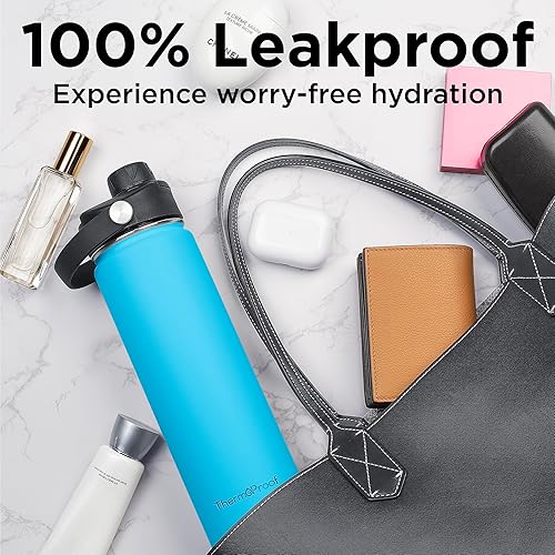 Miniatura 7 de Botella de agua de acero inoxidable de doble pared aislada al vacío a prueba de calor, boca ancha con tapas de pico y boquilla, apta para