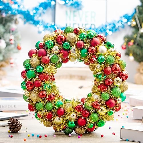 Miniatura 5 de Amooca Corona de bola de Navidad de 16 pulgadas con luces LED para puerta delantera, ventana, adornos colgantes decorativos para centros de mesa,