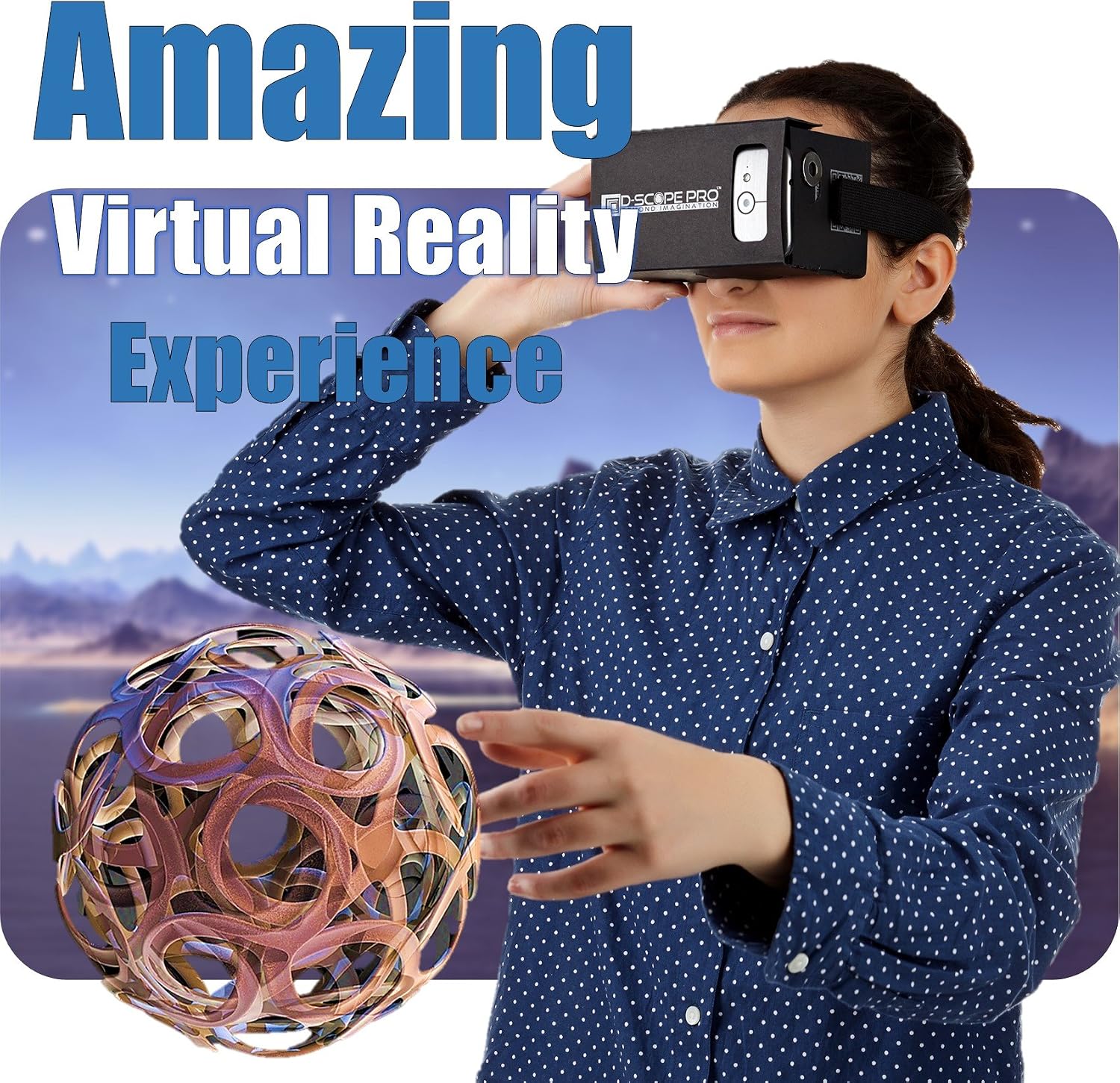 Black Google Cardboard Kit with Straps by D-scope Pro 3D Virtual Reality Compatible with Android & Apple Easy Setup Instructions Machine Cut Quality Construction 45mm Lenses HD Visual Experience