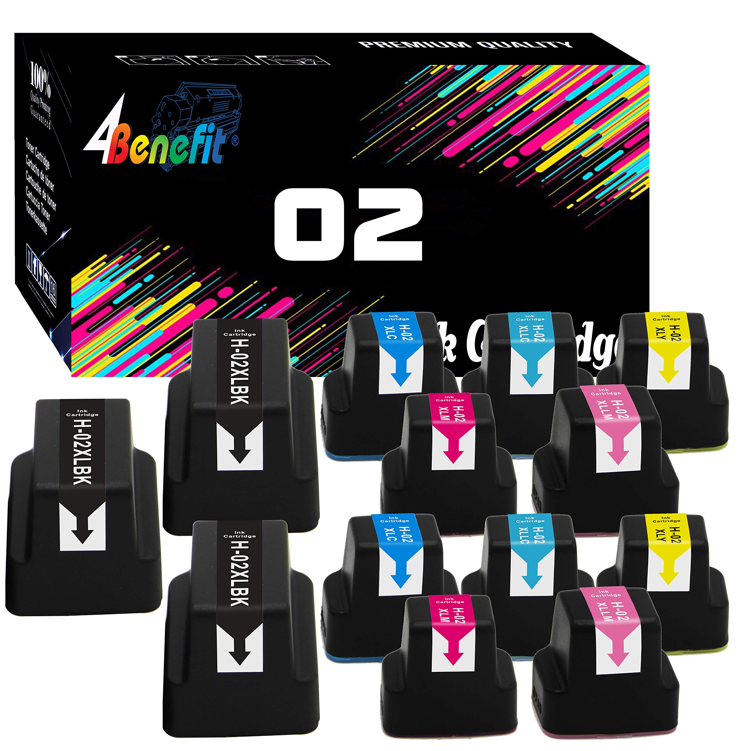 (Set of 13) 4Benefit Compatible for HP 02 Ink Cartridge HP02 (3B+2C2Y2M2LC2LM) Color Combo Set Work in D7160 D7200 D7260 D7360 Inkjet Printer