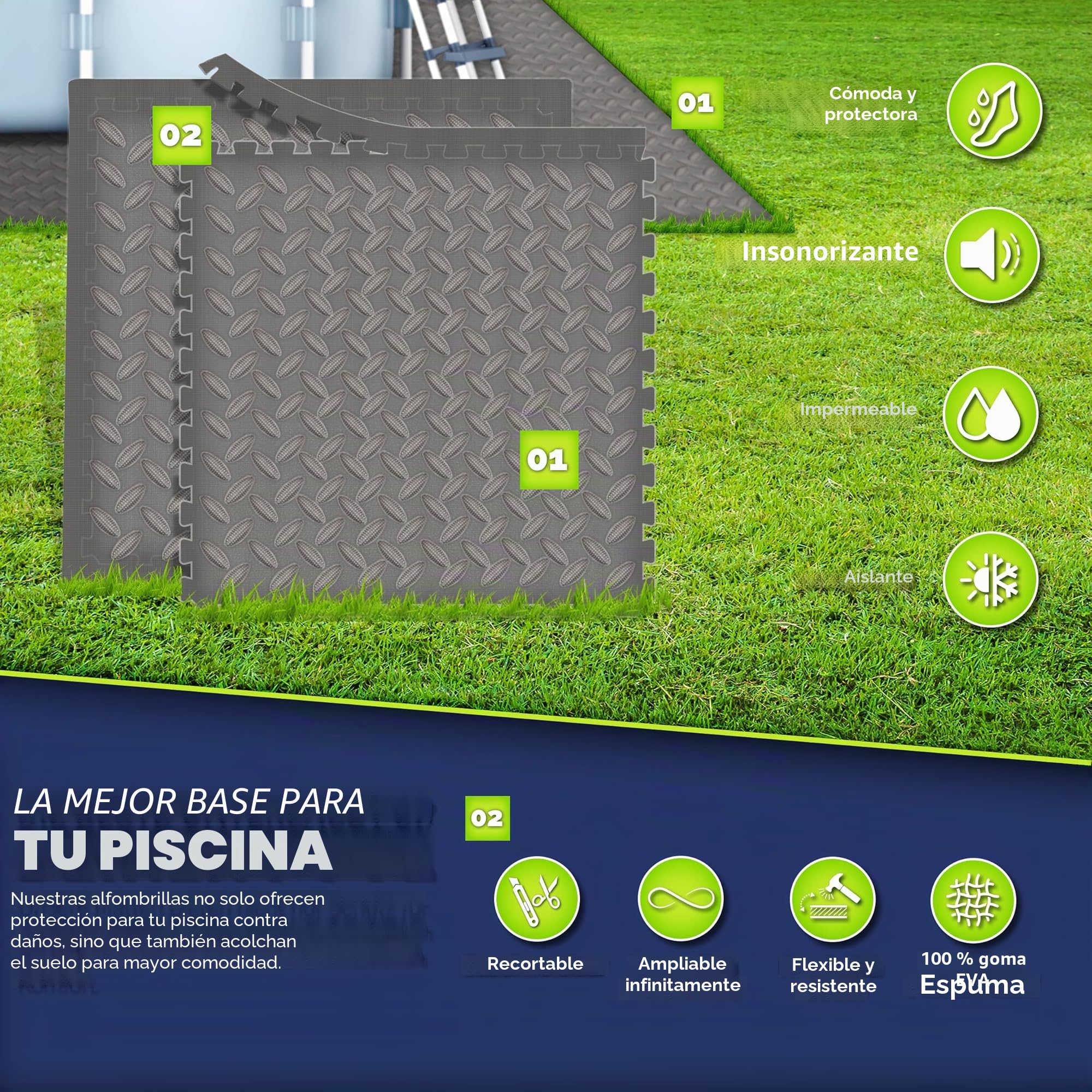 tillvex® Juego de 24 alfombrillas de protección para piscina | Alfombrilla para piscina y piscina infantil | Alfombrilla de piscina al aire libre | Alfombrilla de protección térmica para piscina |
