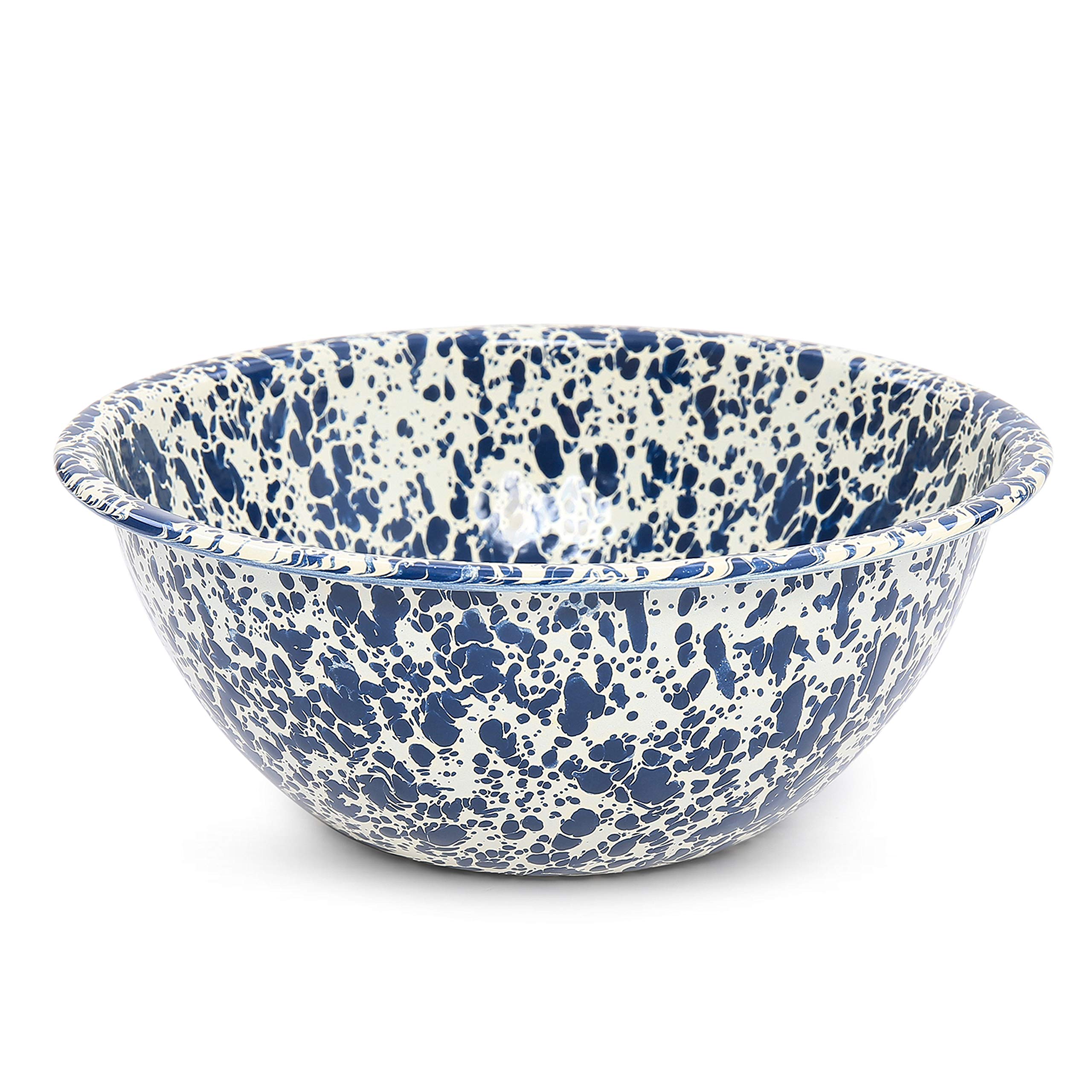 Crow Canyon Home Enamelware Serving Bowl, 1.5 quart, Navy/Cream Splatter (Single)