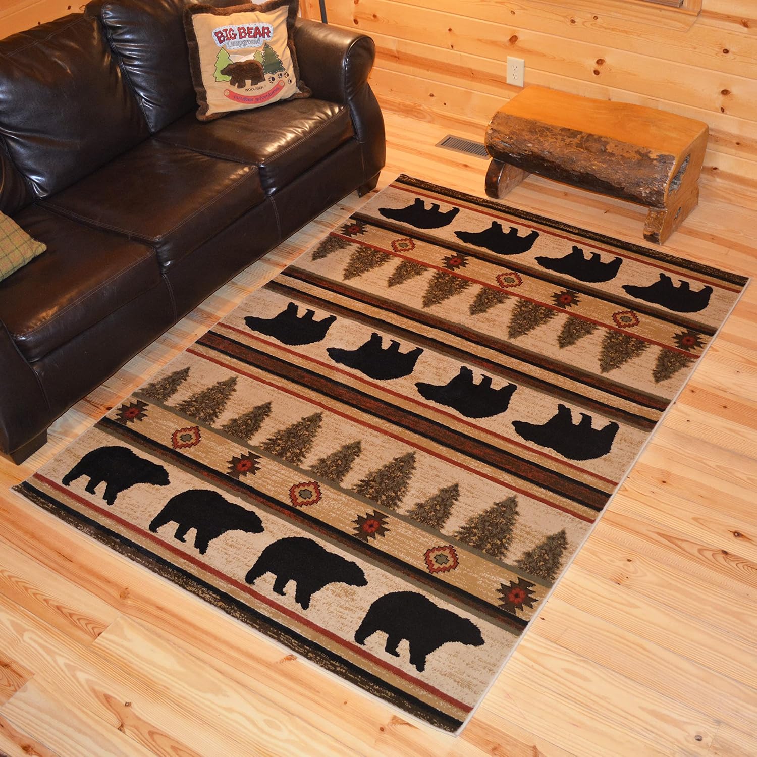 Rustic Lodge, Bear Cabin 5x7 Area Rug, 5'3"x7'3" Multi 7482