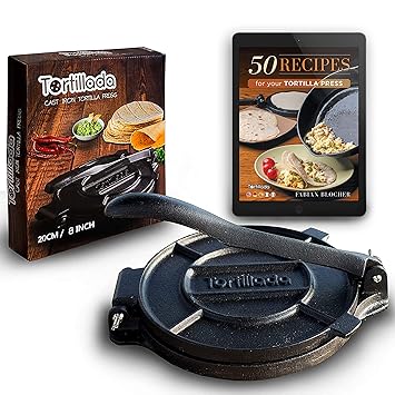 Premium Cast Iron Tortilla Press with Recipes E-Book (20 cm)