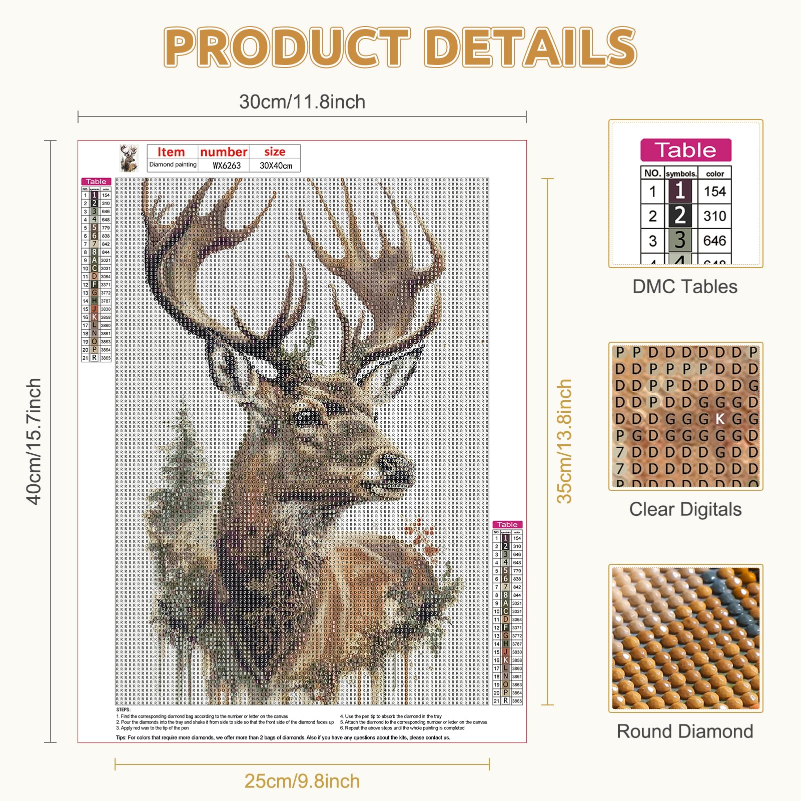 RICUVED Elk Diamond Art Kits for Adults Beginner,5D Diamond Painting Animal DIY Full Drill Diamond Painting Kits Diamond Art Kits for Home Wall Decor (30X40cm) - Image 3