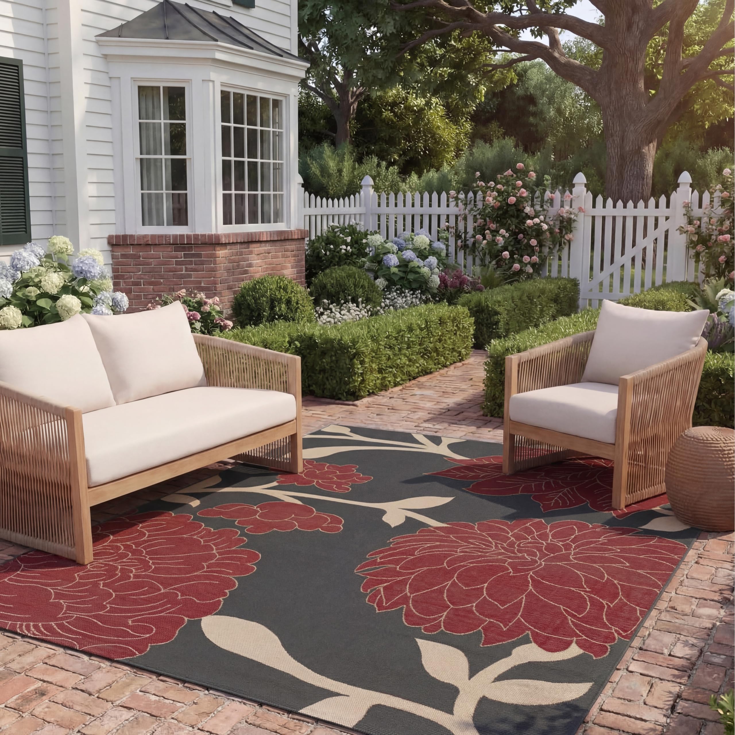 SAFAVIEH Courtyard Collection 8' x 11' Anthracite / Red CY7321 Indoor/ Outdoor-Waterproof Easy-Cleaning Patio Backyard Mudroom Area-Rug
