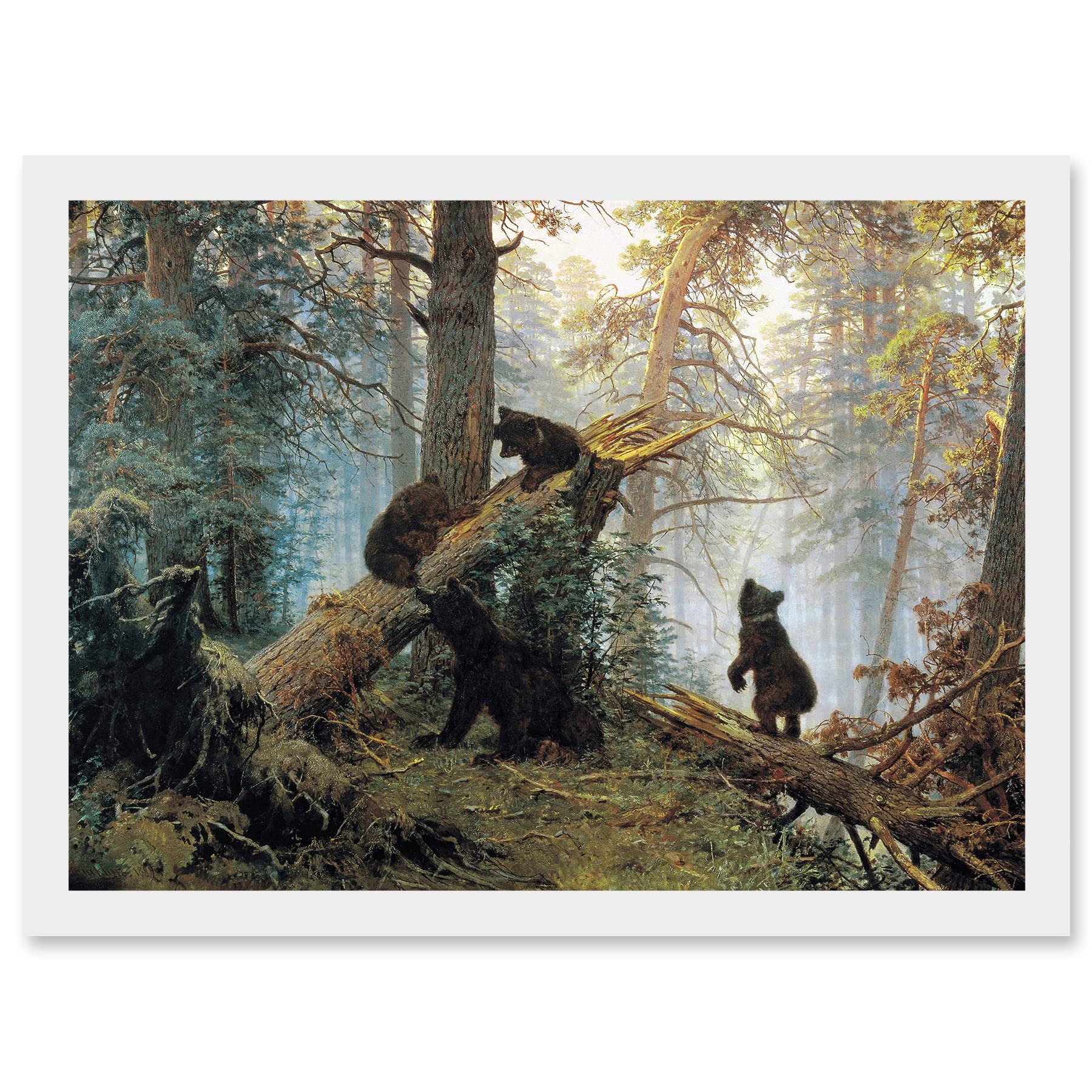 Artery8 Ivan Shishkin Morning In Pine Forest Shishkin Ivan Bears Artwork Framed Wall Art Print A4