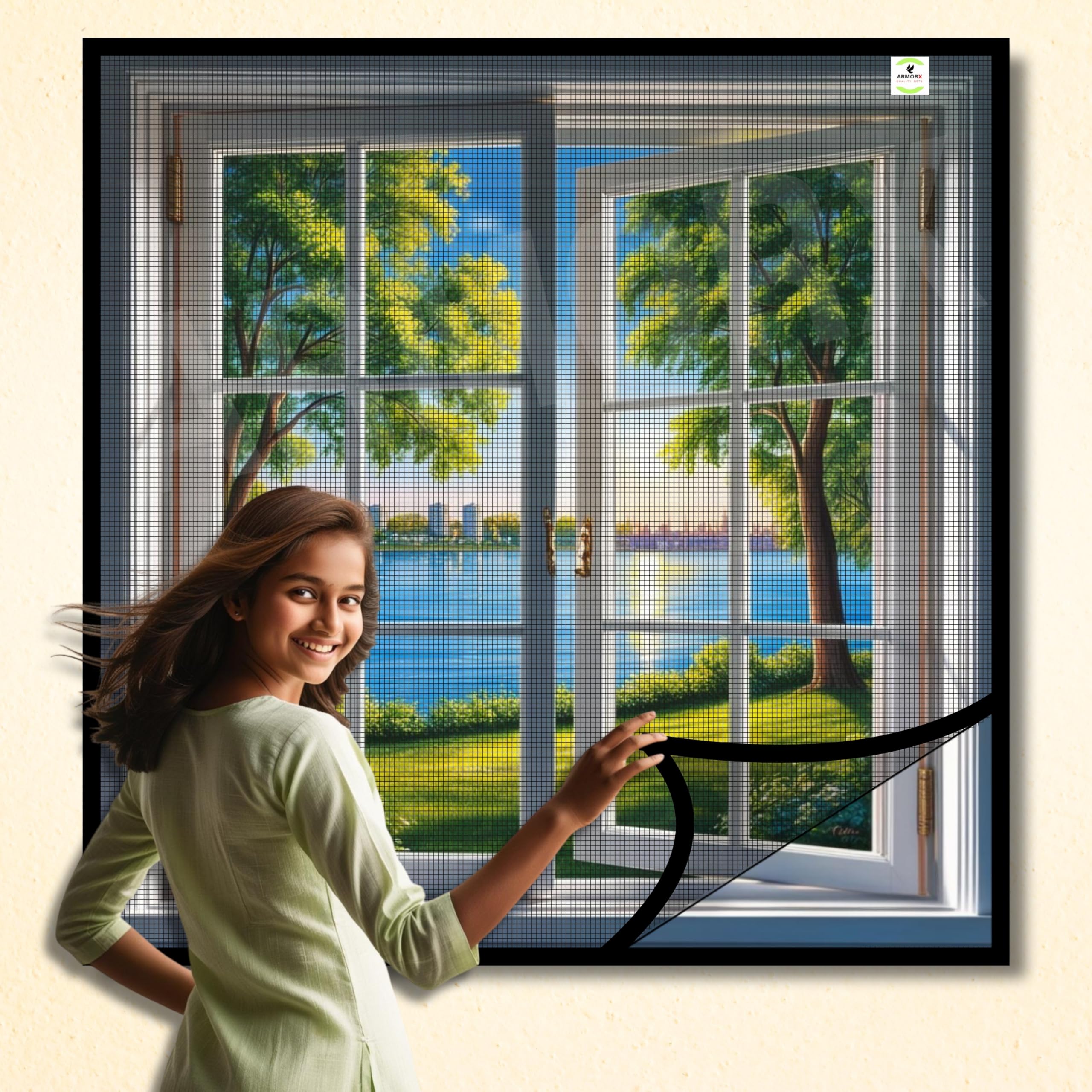 ARMORX Fixed Size Non-Customizable Fiberglass Mosquito Net, Stitched with Fastener Tape, Window/Door DIY Bug Insect Mesh | Black- 2x2 feet | 24x24 inch | 60x60 cm