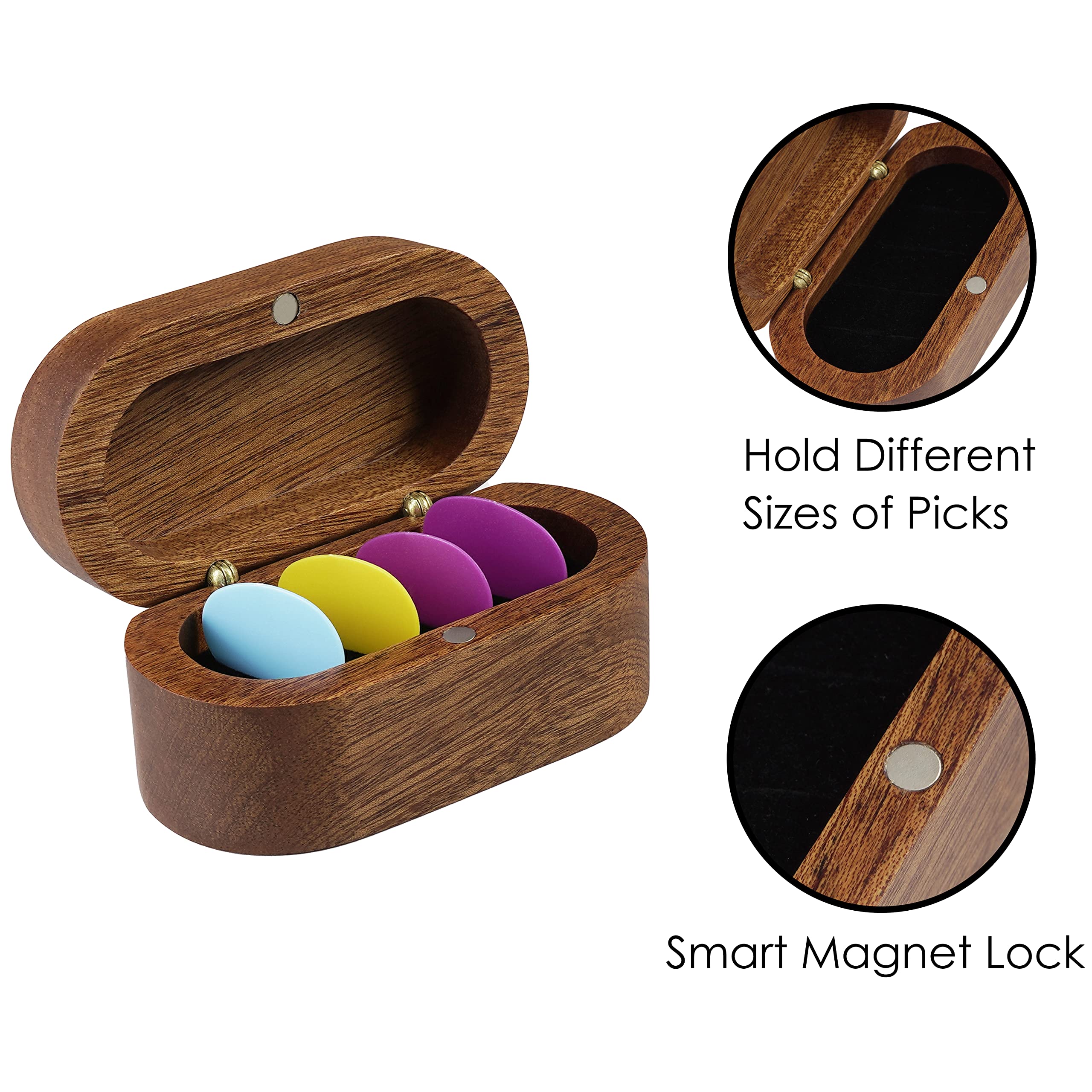Musiin Guitar Pick Holder Wooden Box Guitar Accessories Storage Organizer, Round, Round - Image 2