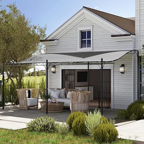 Miniatura 82 de Outsunny Pérgola de aluminio para patio de 10 x 13 pies con toldo retráctil para pérgola, refugio de sombra para porche, fiesta al aire libre, Marrón