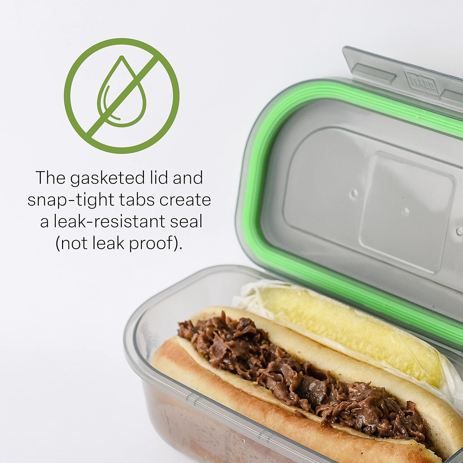 Half-Sized To-Go Single Compartment Container, 8" X 5" X 2-1/2", Reusable, Microwave Safe, NSF Certified, Smoke/Green - Image 4