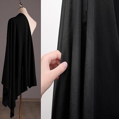 Black Drapable Cotton Polyester Fabric by The Yard- 60" Wide Soft, Breathable,Good Drape and Lightweight Broadcloth Fabric for Sewing Dress Shirt Curtain Home Decor DIY Craft, 2 Yards