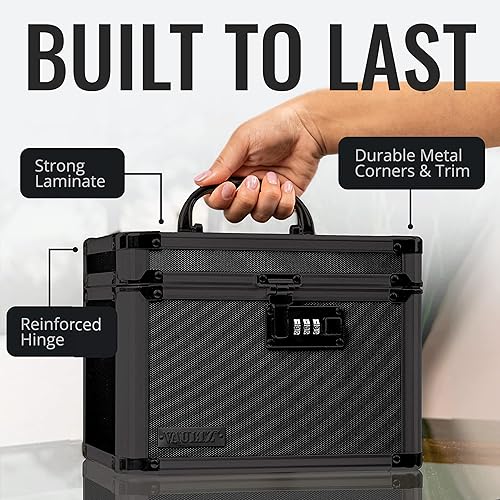 Miniatura 7 de Caja de seguridad Vaultz con combinación, 7.25 x 10 x 7.75 pulgadas, caja fuerte para dinero, documentos y medicamentos, negro táctico