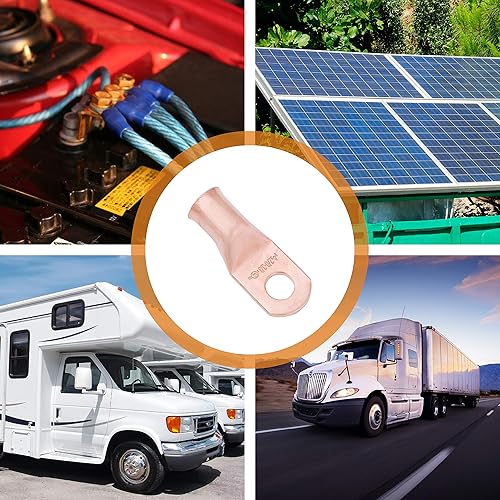 Miniatura 407 de SELTERM - 2 terminales de anillo resistentes para cable de batería, calibre 4 AWG, pernos de 3/8 pulgadas, terminales de calibre 4, ojales de cobre