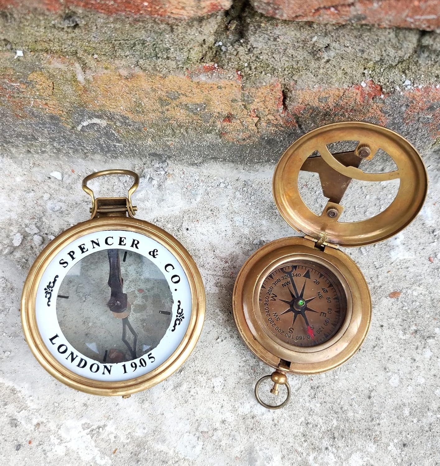 2 Piece Push Button Compass Antique Nautical Map Reader Compass 3" Brass Navigation Pocket Compass with Brown