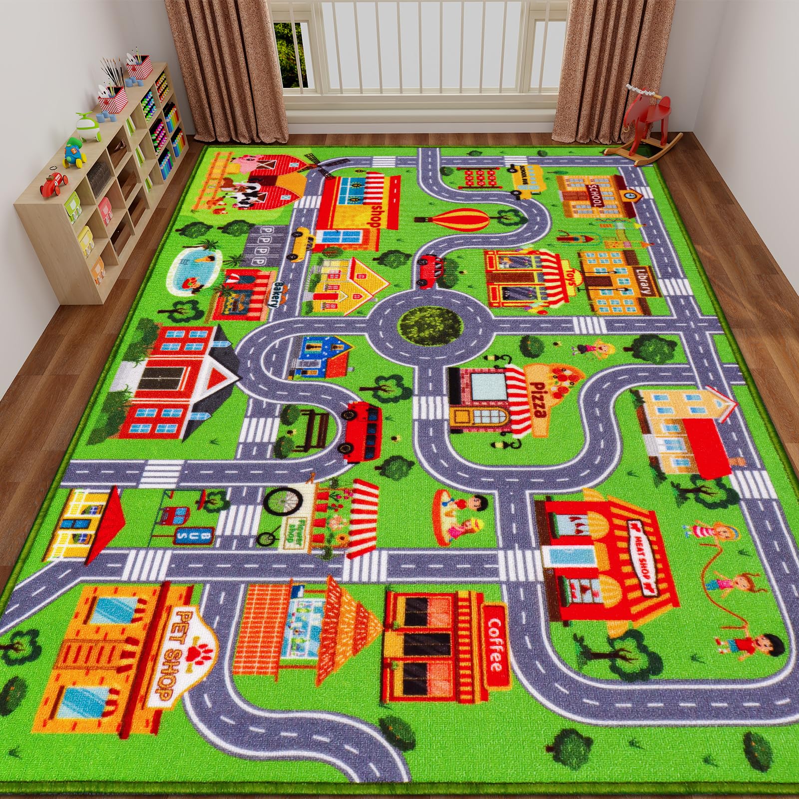 Kids Rug Car Carpet Play Mat, Non-Slip Traffic Road Rug for Kids, Extra City Map Educational Mat for Playroom Boys Bedroom Classroom (78.7X59 INCH,