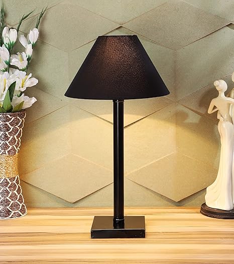 tu casa Black Cotton Shade with Black Metal Iron Base Table Lamp | Elegant Bedside & Desk Lamp for Bedroom Dining Area Living Room Office Home Décor & Gifting (Height : 19 Inch/No Blub Included)
