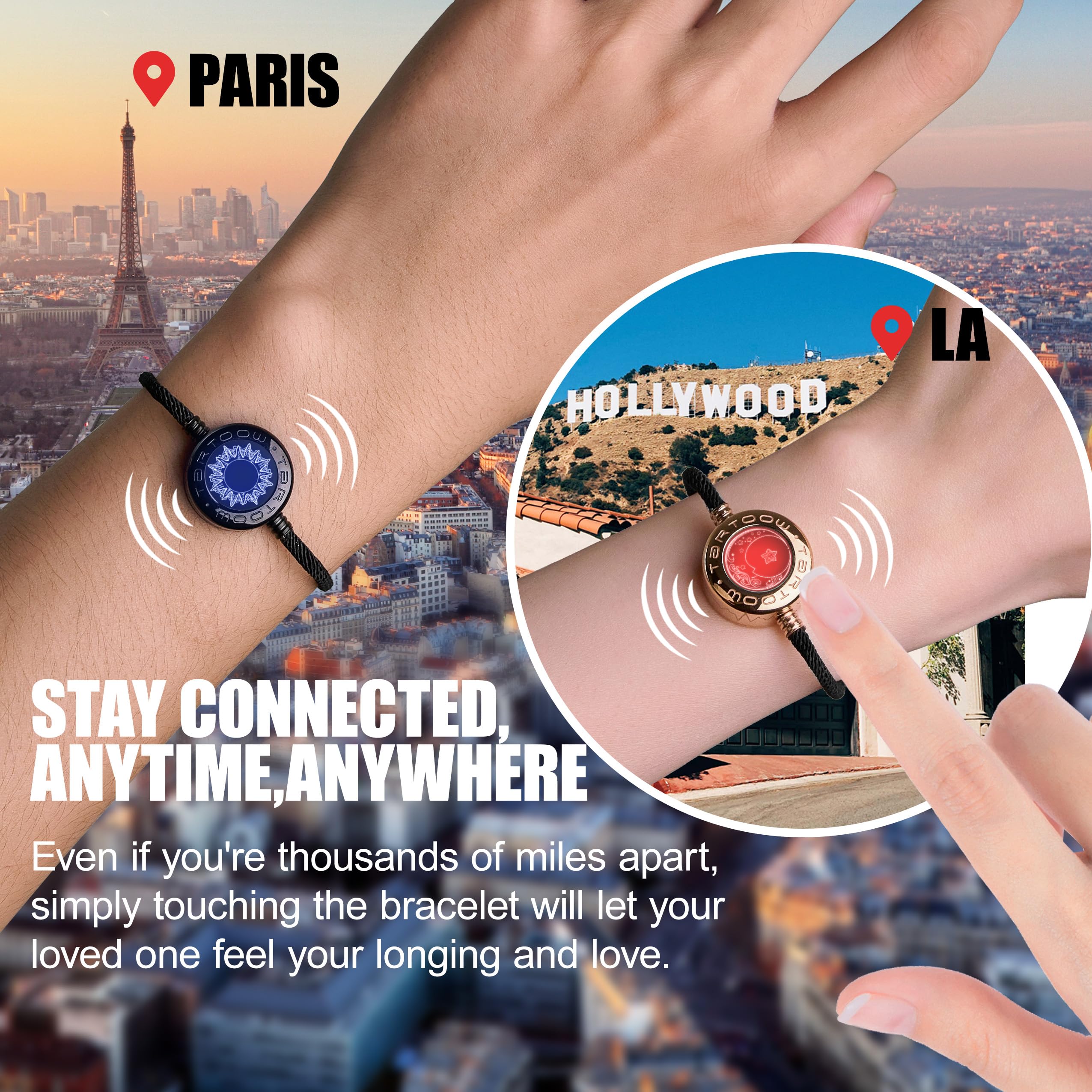 Long Distance Touch Vibration Armbänder Geschenke für Fernbeziehungen Für Freundin und Freund Liebesarmbänder für Paare Bluetooth MB001