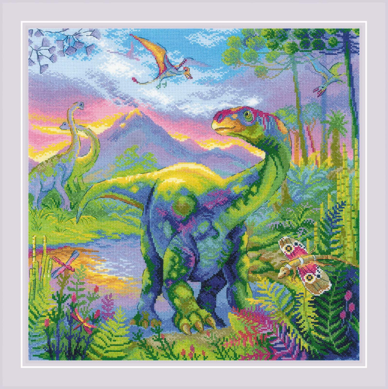Kit point de croix compté L'ère des dinosaures Riolis 40x40 cm pour broderie