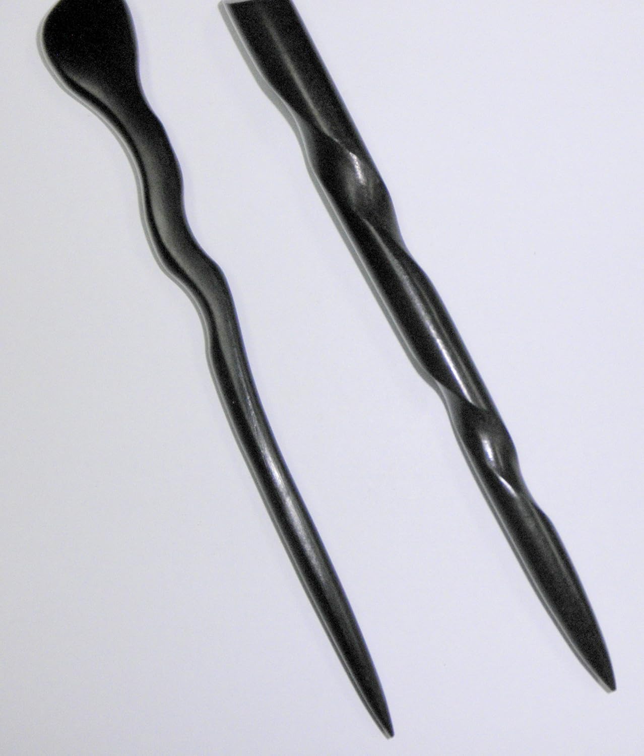 JWL (1) Ebony Spiral & (1) Ebony Conical 6 Inch Hair Stick Pick Pic Pin Fork - Hawaiian Style