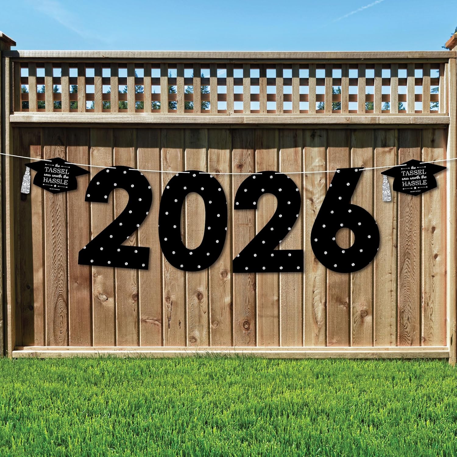 Big Dot of Happiness Tassel Worth the Hassle - Silver - Large Graduation Party Decorations - 2026 - Outdoor Letter Banner