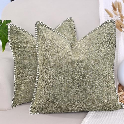 Miniatura 9 de Juego de 2 fundas de almohada de 16 x 16 pulgadas, color verde oliva claro, fundas de almohada decorativas cuadradas de felpilla suave con textura