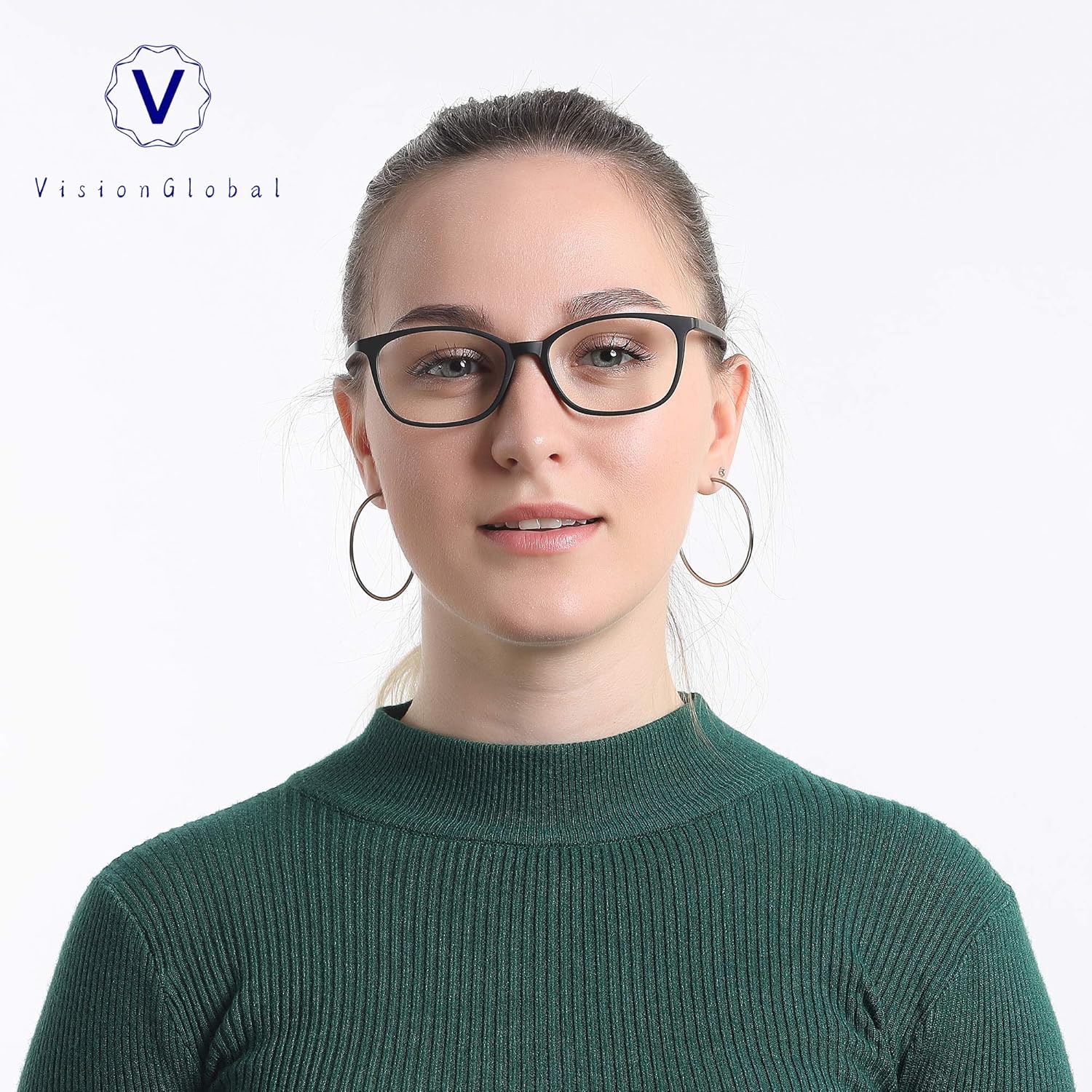VisionGlobal Blue Light Blocking Glasses for Women, Anti Eyestrain, Stylish Square/Oval Frame, Anti Glare