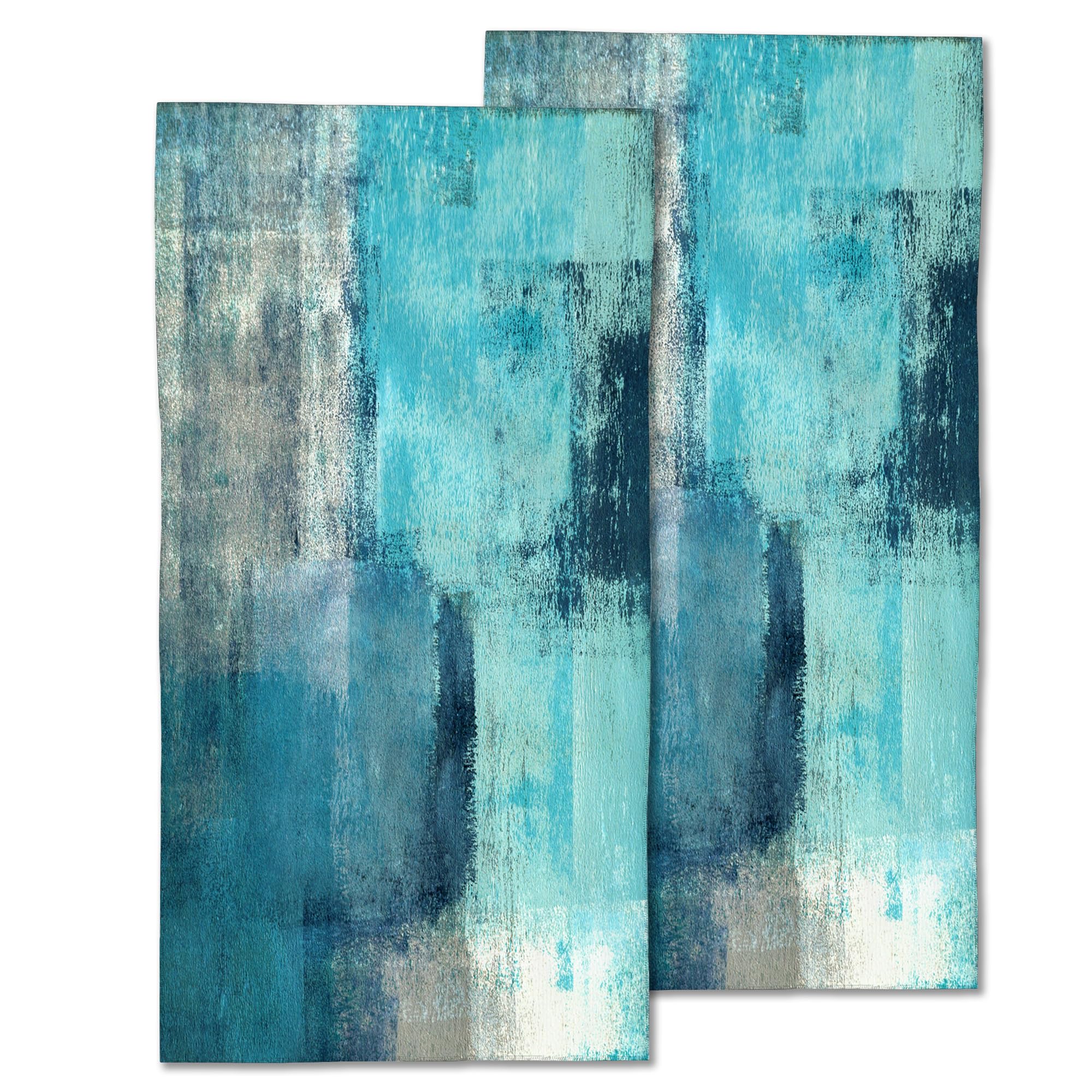 CXULIN Teal and Grey Hand Towel Set of 2,Abstract Art Painting Face Washcloths Fingertip Kitchen Towels 28 x 14 Inch Soft Bath Dish Cloth for Bathroom