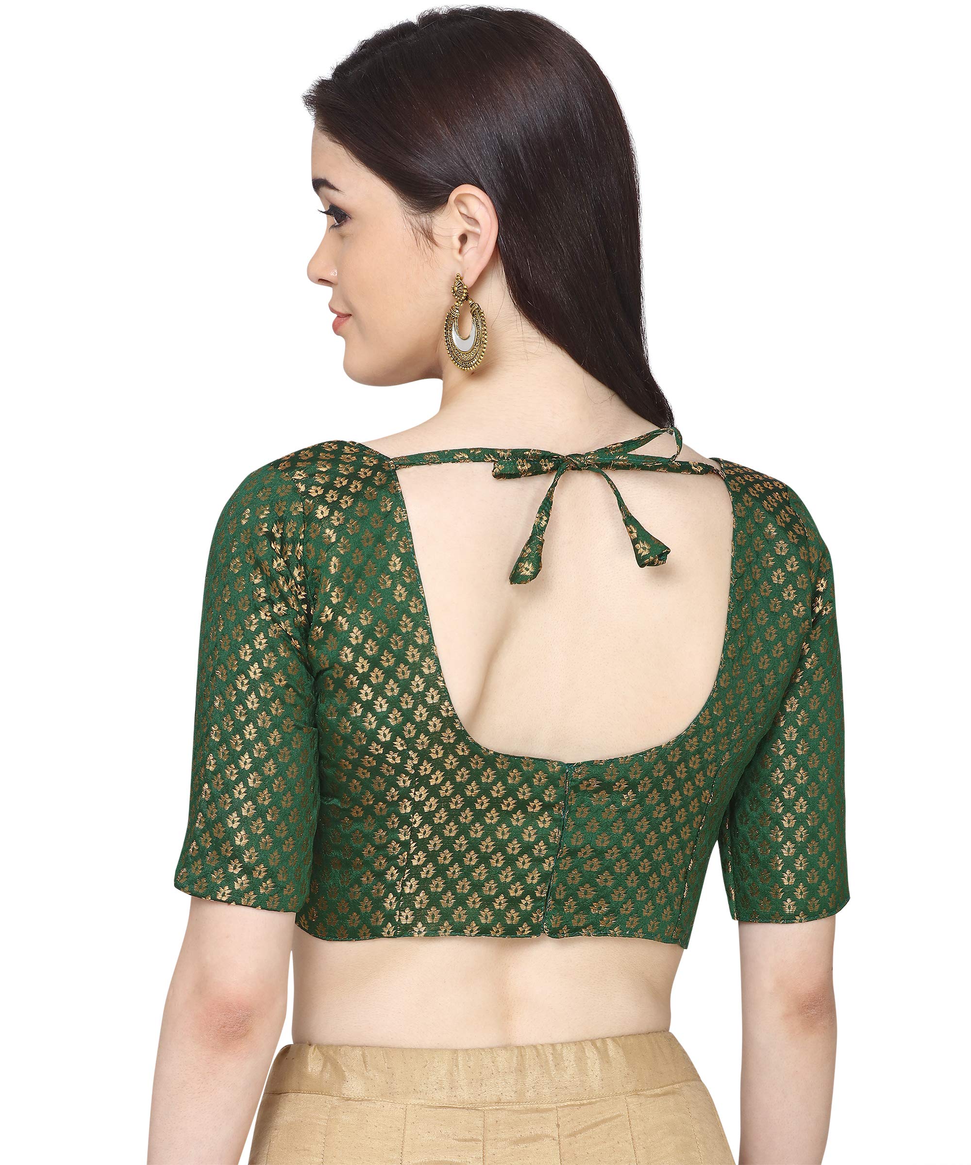 Oomph Women's Art Silk 3/4 Sleeve Fitted Saree Blouse (Group 42_Emerald Green S)