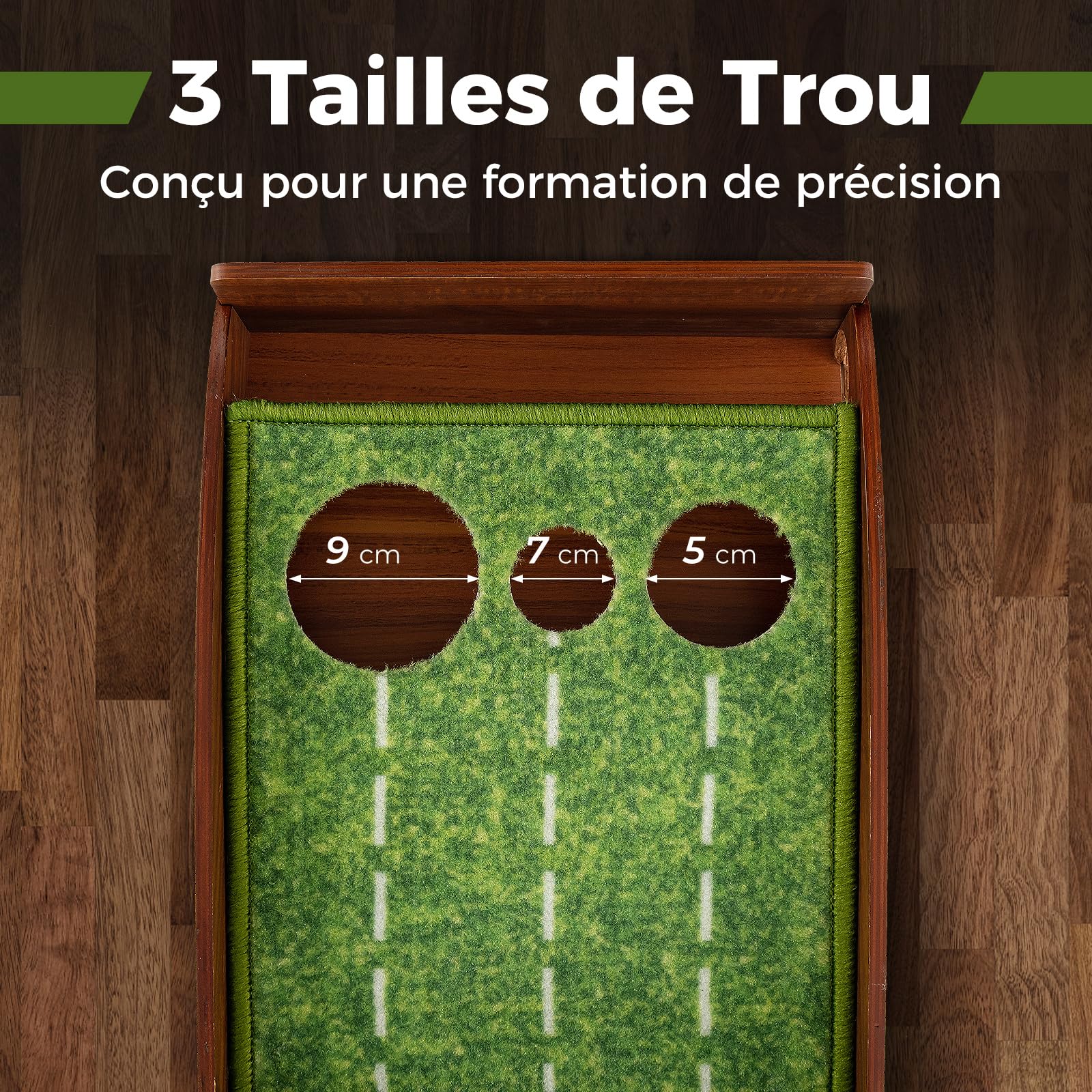 COSTWAY Tapis de Putting Entraînement Golf avec 1/2/3 Trous, Golf Putting Piste de Retour Automatique de Balle, pour Intérieur/Extérieur