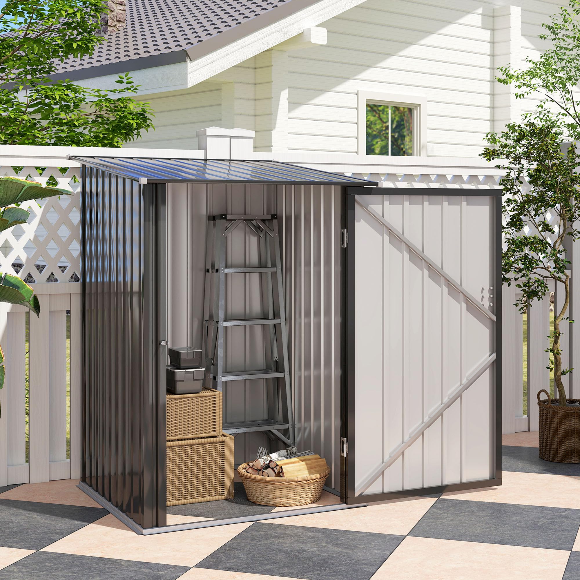 Outsunny Metall Gerätehaus 0,92 m² 100x103x160cm Geräteschuppen mit Pultdach Abschließbarer Tür Gartenhaus Outdoor Garten Schuppen Schrank für Hinterhof Außenbereich Dunkelgrau