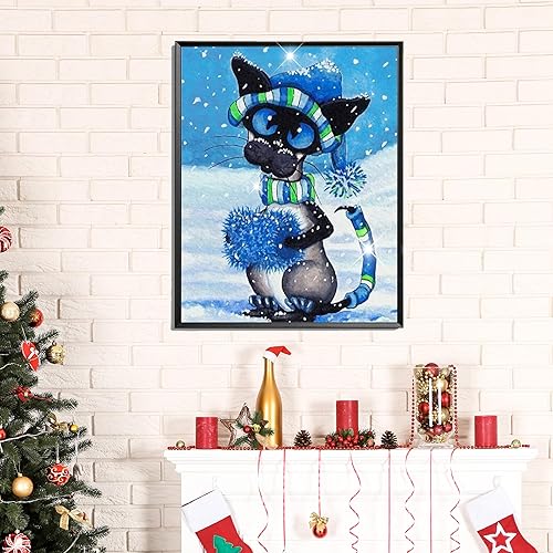 Miniatura 6 de AiYuanzsh Kits de pintura de diamantes de Navidad para adultos, kits de arte de diamantes de invierno para gatos de invierno 5D, diamante de taladro