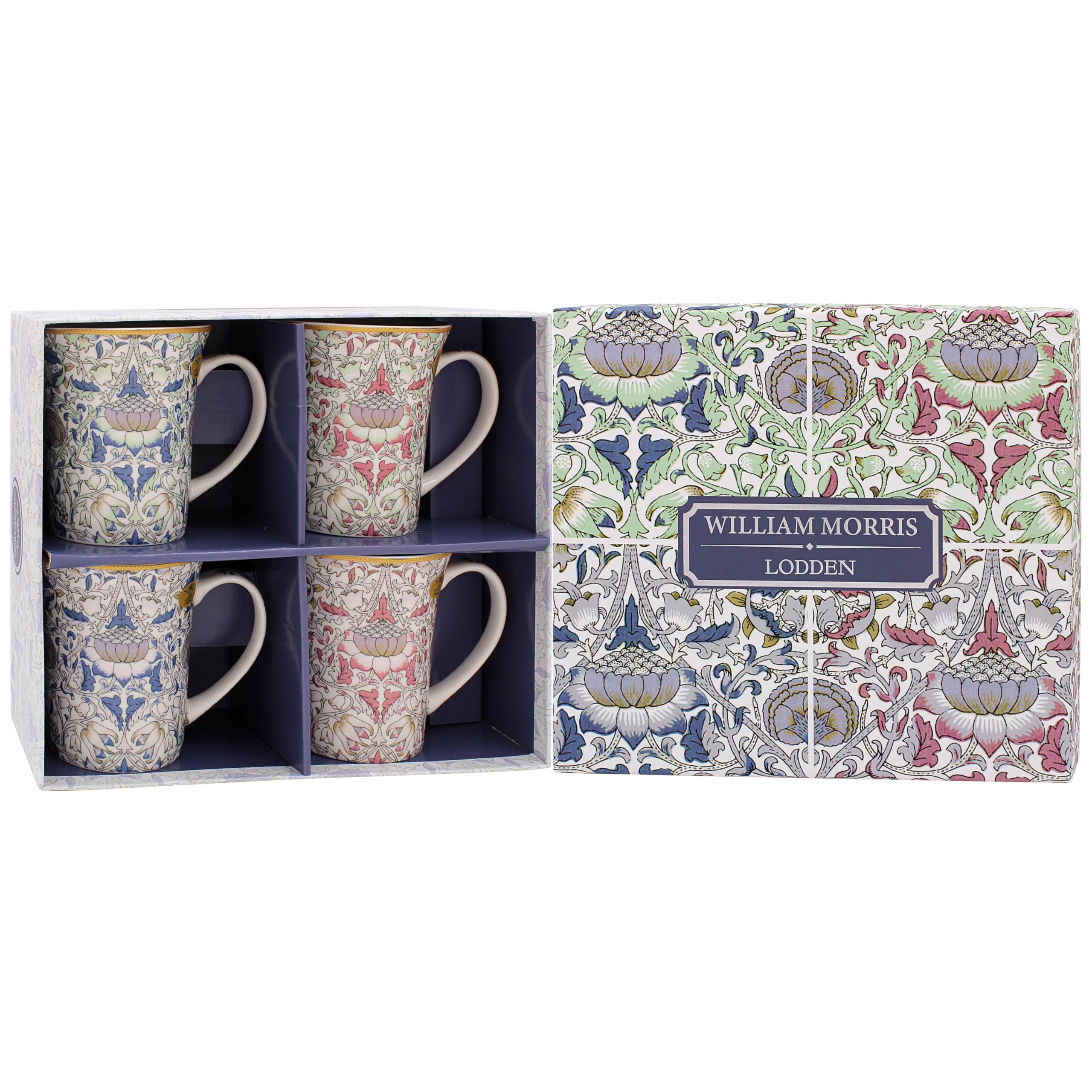 Lesser & Pavey Men's Loden The Leonardo Collection William Morris Lustre Lodden Mugs Set Of 4 Kitchen & Home | Stylish Tableware Mug Set Of 4 For Every Occasion | Lovely Coffee Cup Set For Gifts & Birthday Gifts For Wo