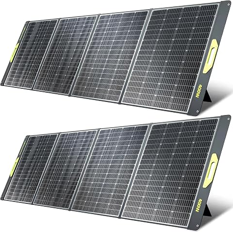 800W Portable Solar Panel, 2pcs 400W Foldable Solar Panels with Adjustable Kicks