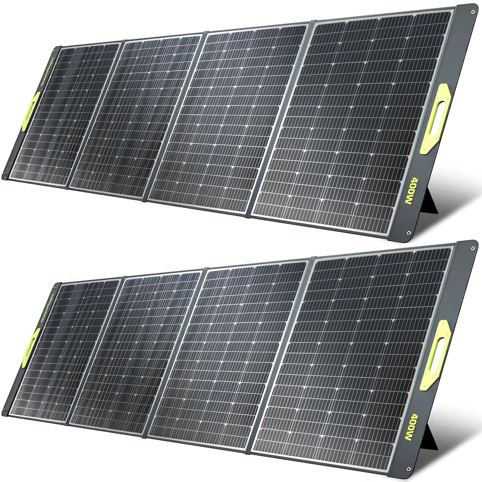 800W Portable Solar Panel, 2pcs 400W Portable Solar Panels 39V, 23% Efficiency Foldable IP67 Waterproof Adjustable Kickstands, Off-Grid Power Smart