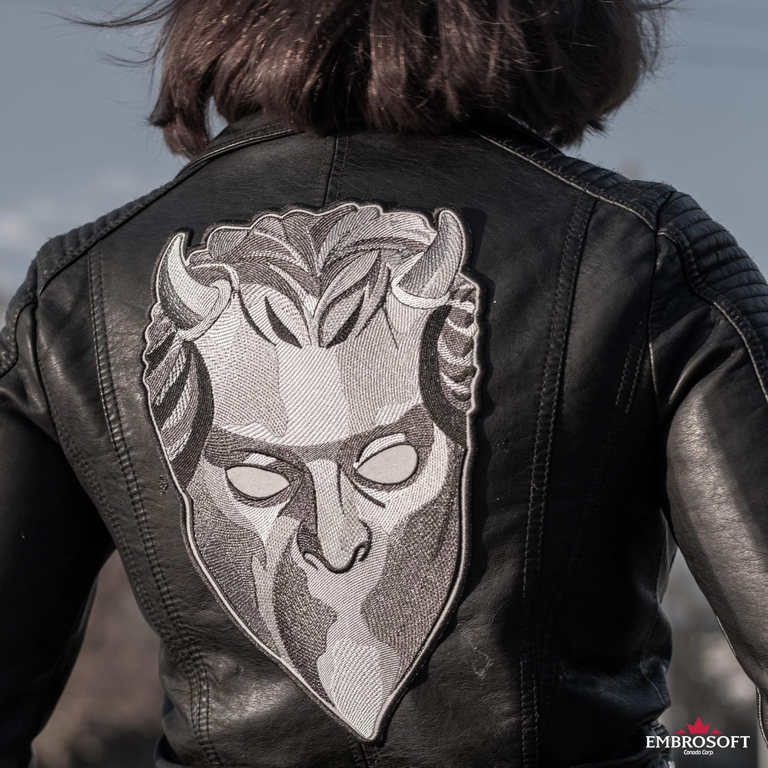Embrosoft Ghost Band Nameless Ghoul Gray Mask Embroidered Patch – Pack of 1 Heavy Metal Embroidery Emblem – Iron On and Sew On Applique Patch for Bikers – 7.8 x 11.8 inches