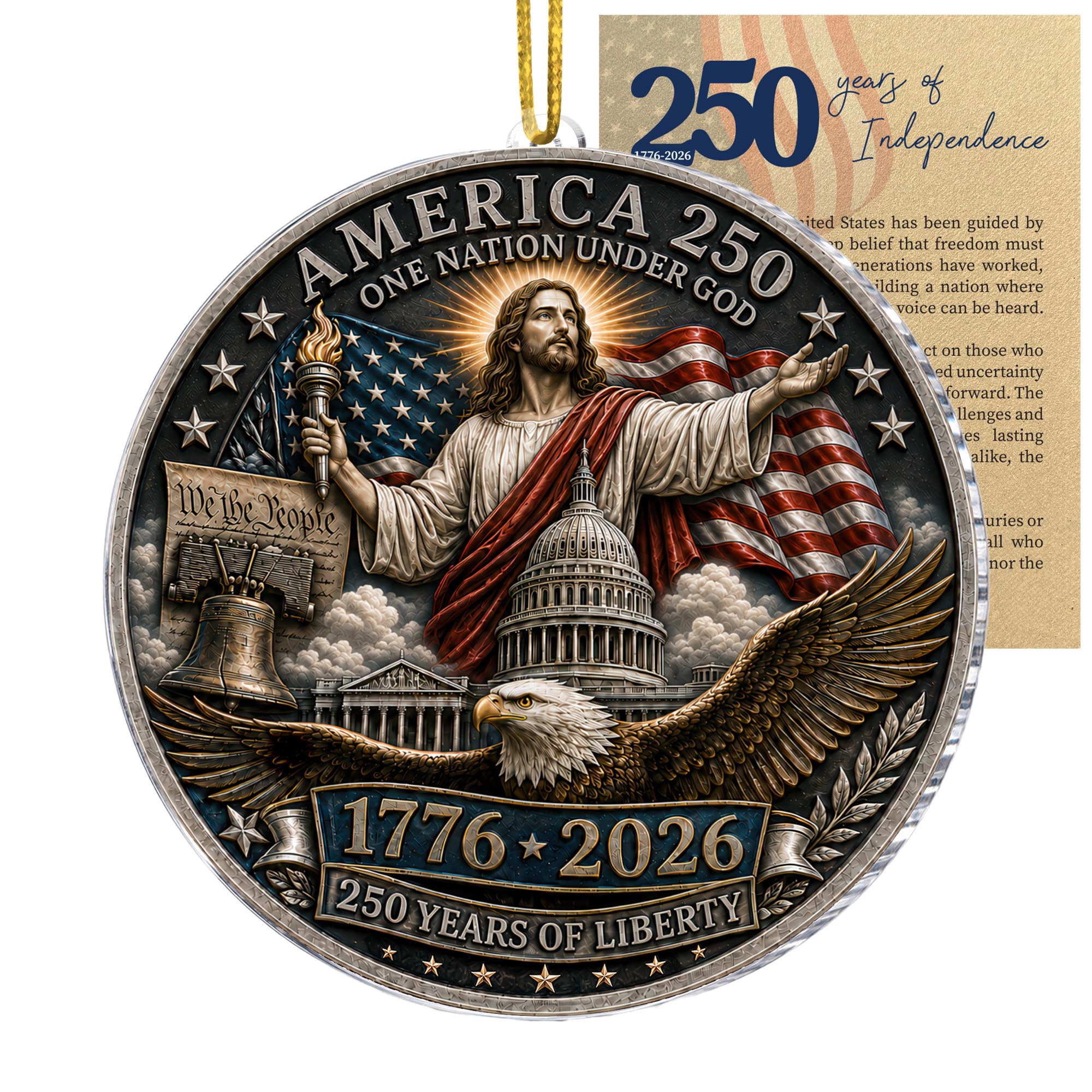 250 Anniversary USA Ornament, 2D Acrylic America 250 Merchandise, Fourth of July Decorations, Patriotic Decor, USA 250th Anniversary 4th of July Gifts, America 250th Birthday Gifts